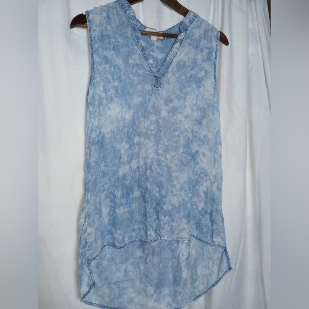 Cloth & Stone Light Blue Tie-Dye Sleeveless Tunic S Coastal Beachy Scandi Shirt